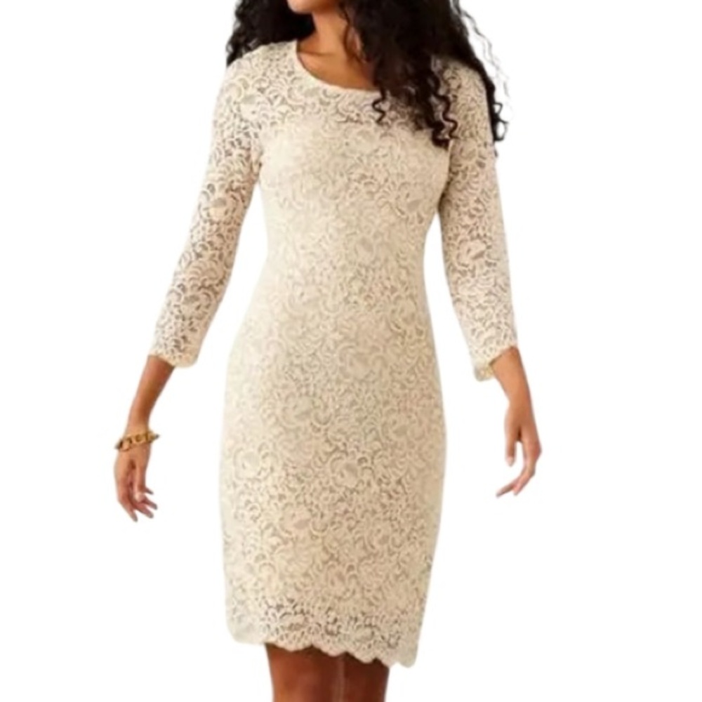 NWT Karen Kane Cream Scoop Neck Lace Dress Size S